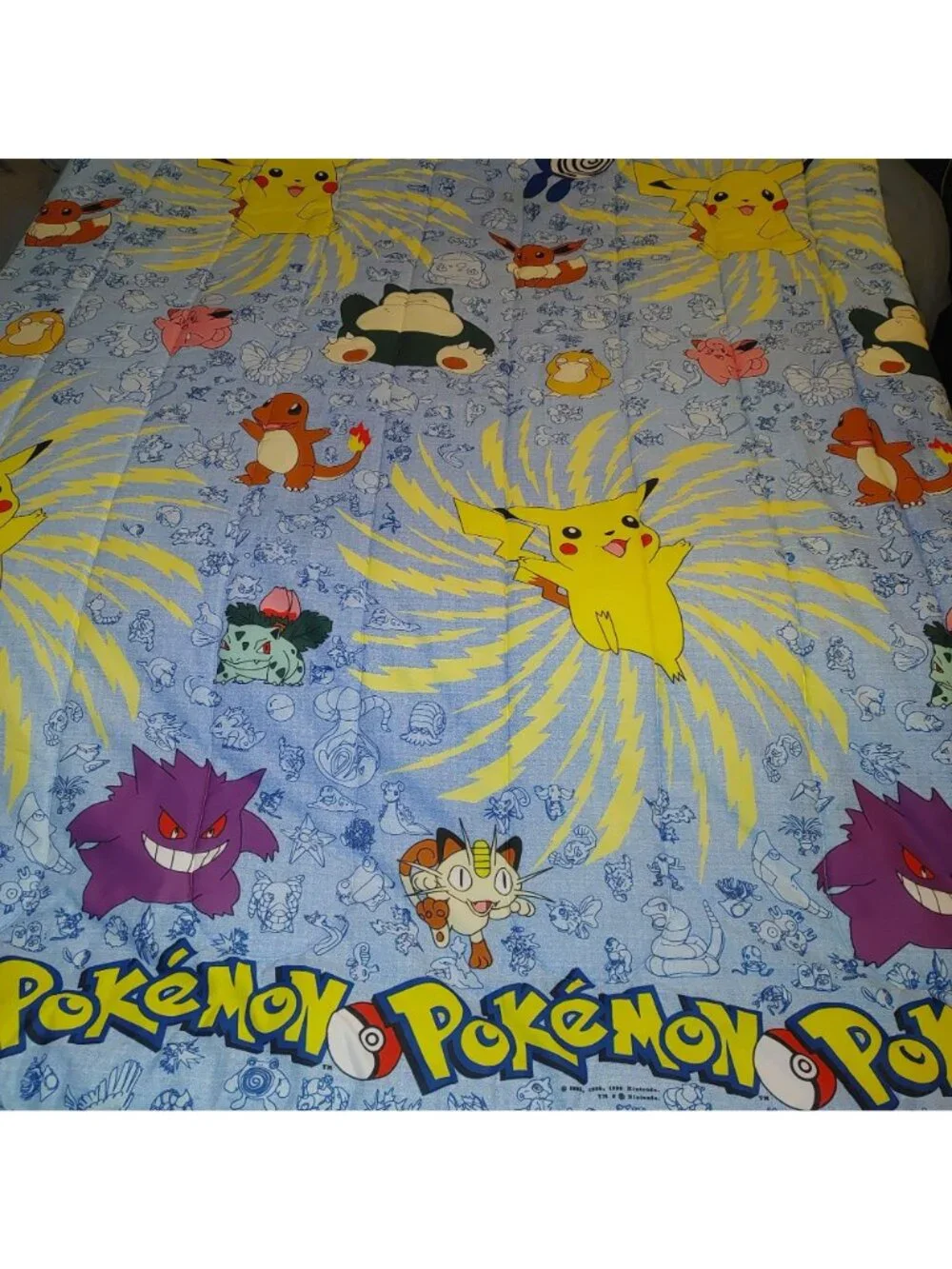 Pokemon Twin Comforter 1998 Vintage Pikachu Gengar Bulbasaur Charmander Blue